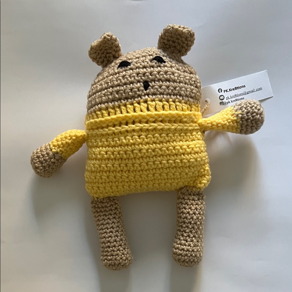Hand Crafted Tan and Yellow Crochet Stuffed Animal